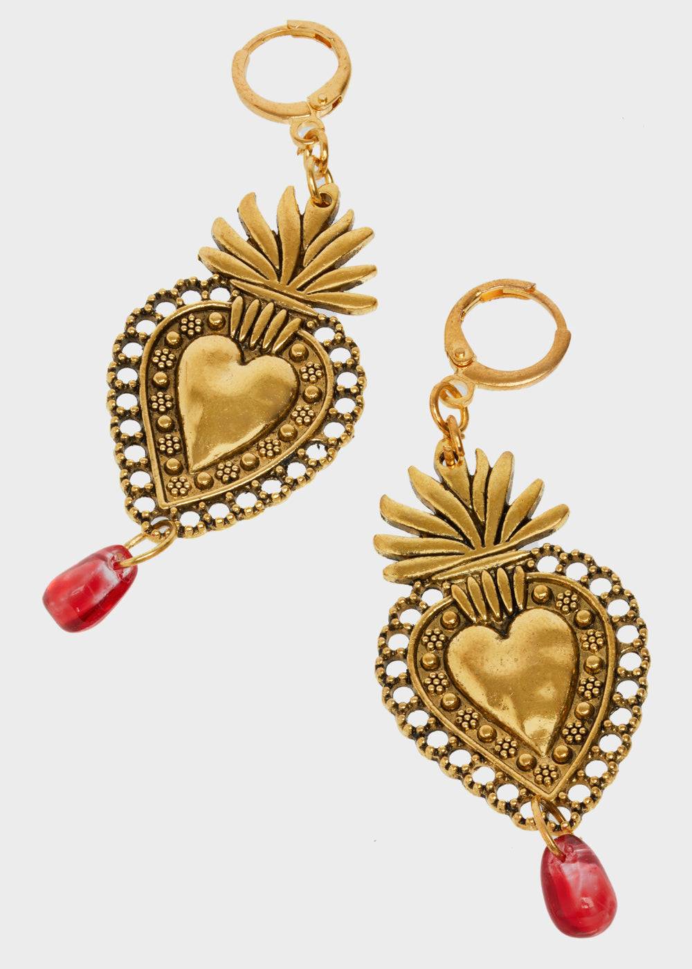 Nalí GOLD EARRINGS WITH RED SACRED HEART In Vendita