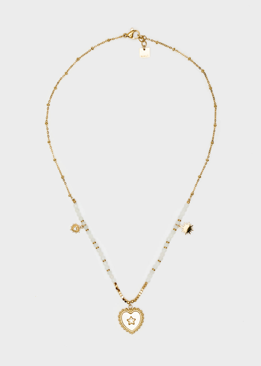 Nalí S.STEEL NECKLACE W/ NAT.STONE+WHITE HEART In Linea