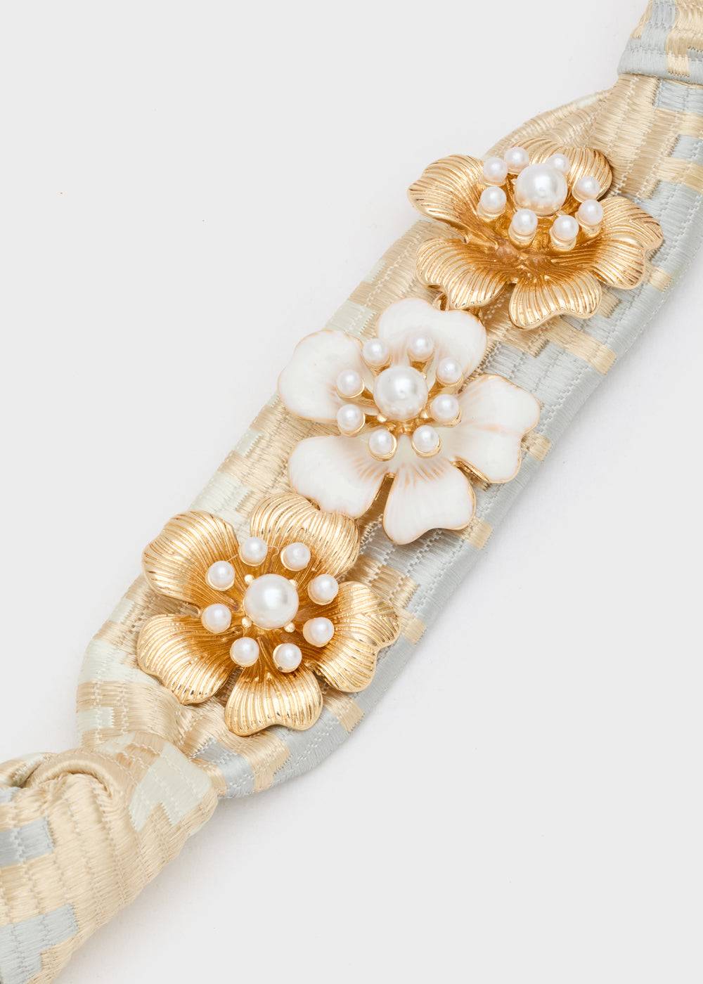 Nalí FABRIC BRACELET W/ GOLD + WHITE FLOWERS Fino Al -60%