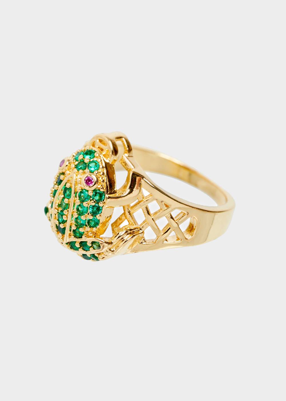 Nalí 14K GOLD PLATED FROG RING W/ GREEN ZIRCONS Online