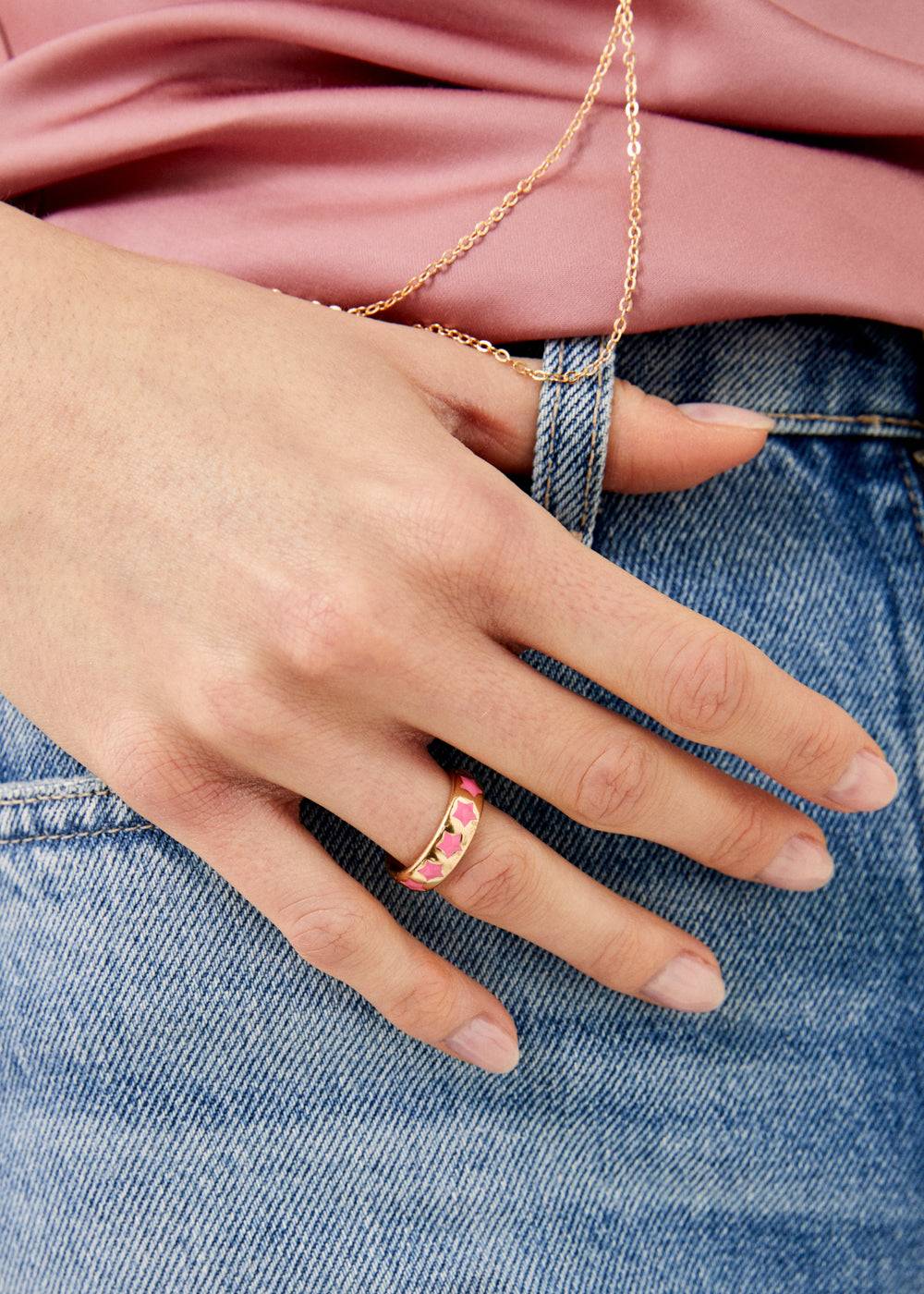 Nalí SUMMY ADJUSTABLE RING W/ PINK STARS Hotsell