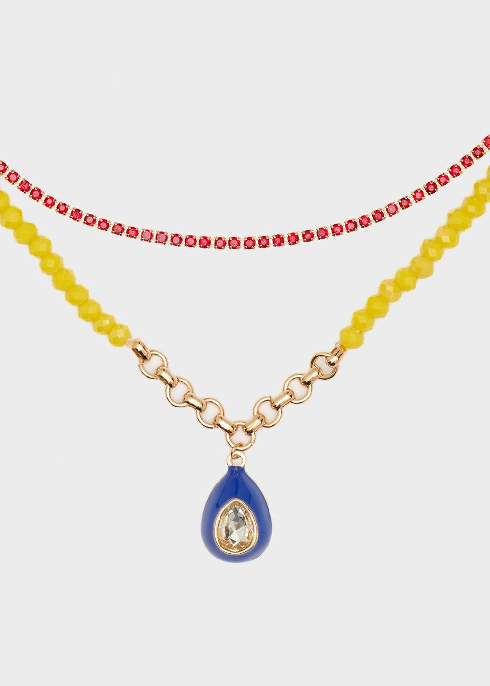 Nalí NECKLACE W/ YELLOW BEADS + BLUE PENDANT Nuovo