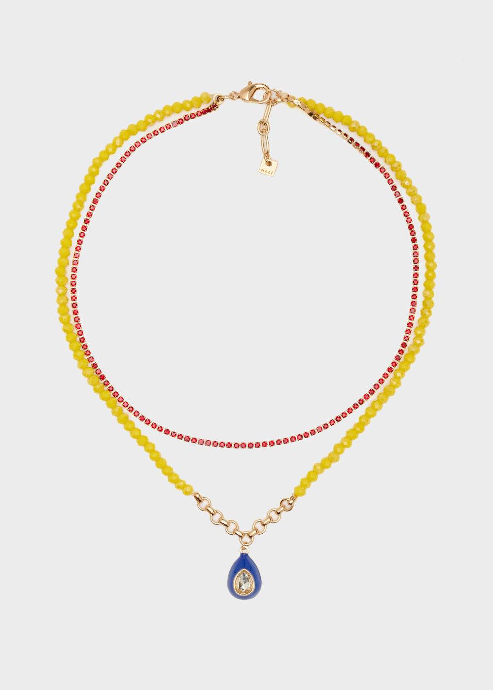 Nalí NECKLACE W/ YELLOW BEADS + BLUE PENDANT Nuovo