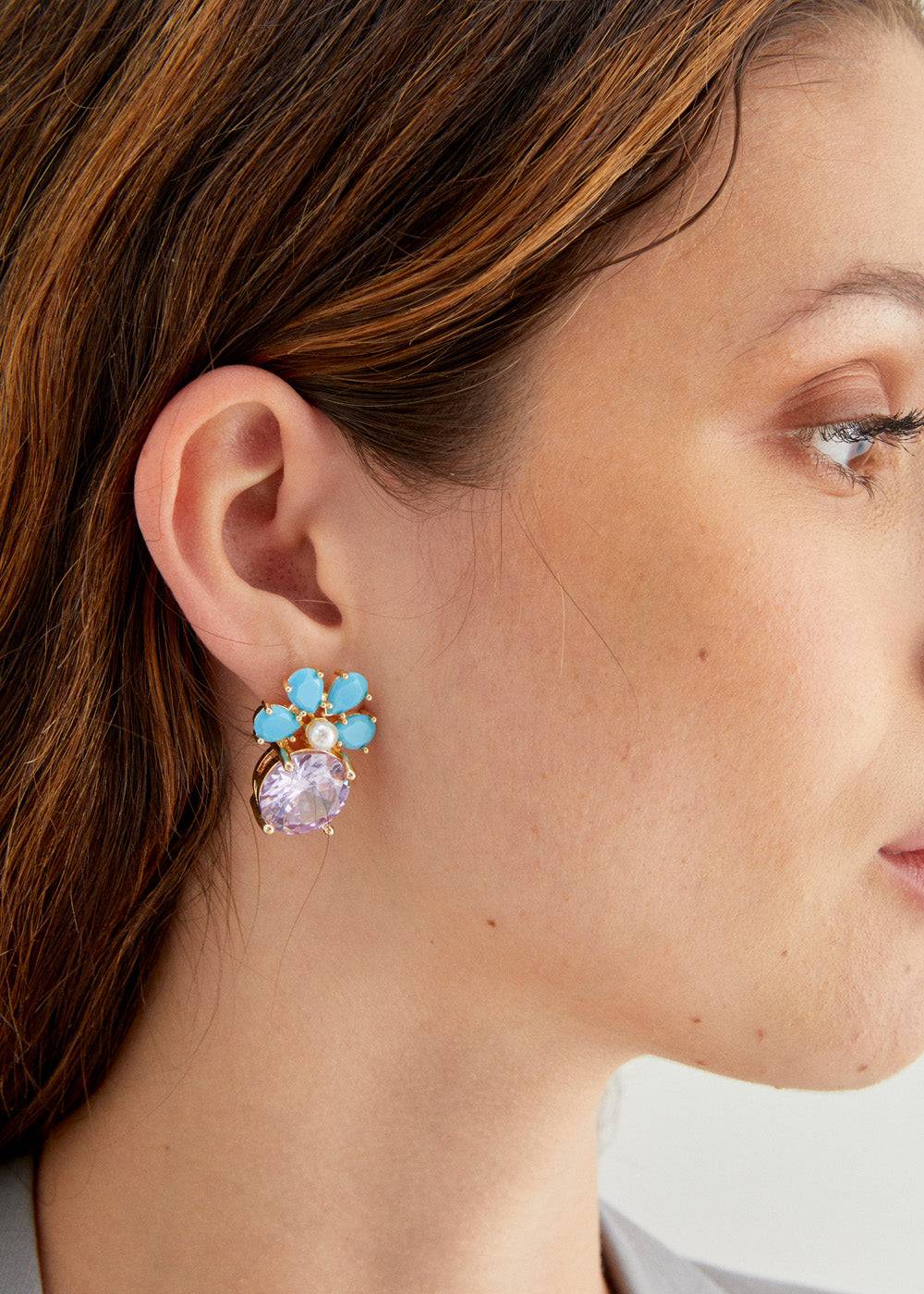 Nalí LADY EARRINGS 14KT GOLD PLAT. STONE + COLORS Spedizione Gratuita