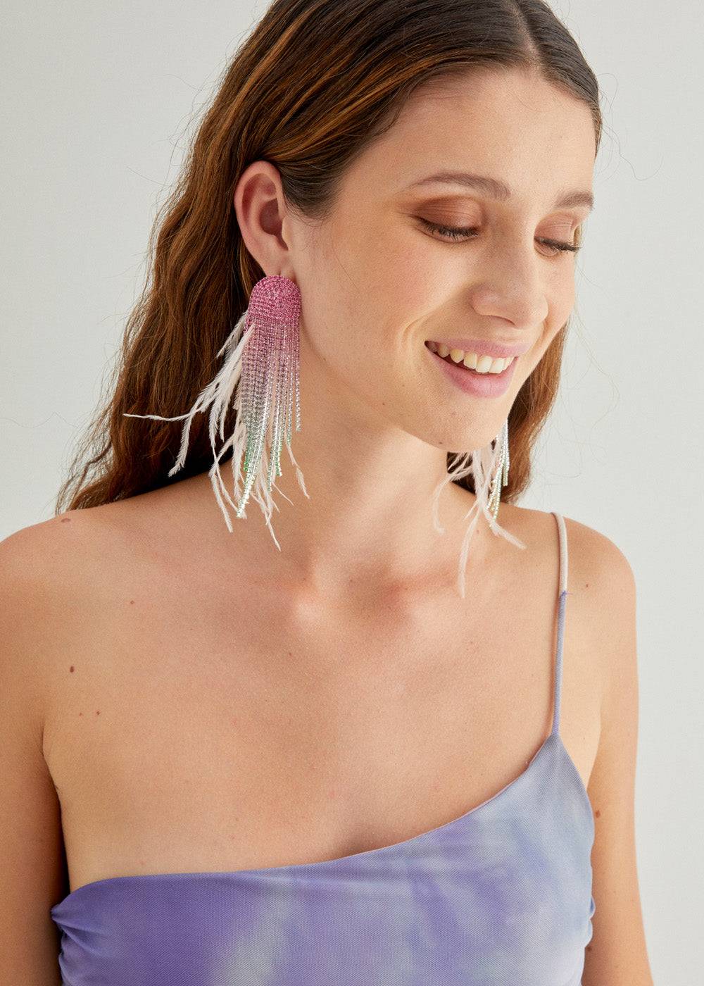 Nalí SPARKLE EARRINGS W/ PLUMES+STONES + COLORS Economico