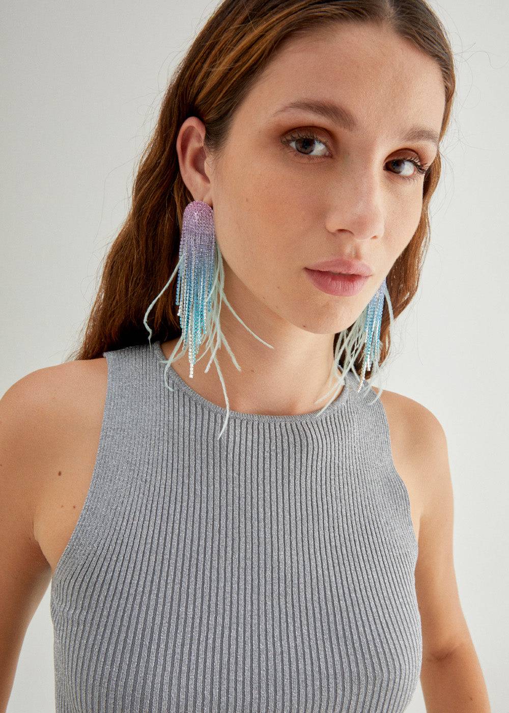 Nalí SPARKLE EARRINGS W/ PLUMES+STONES + COLORS Economico