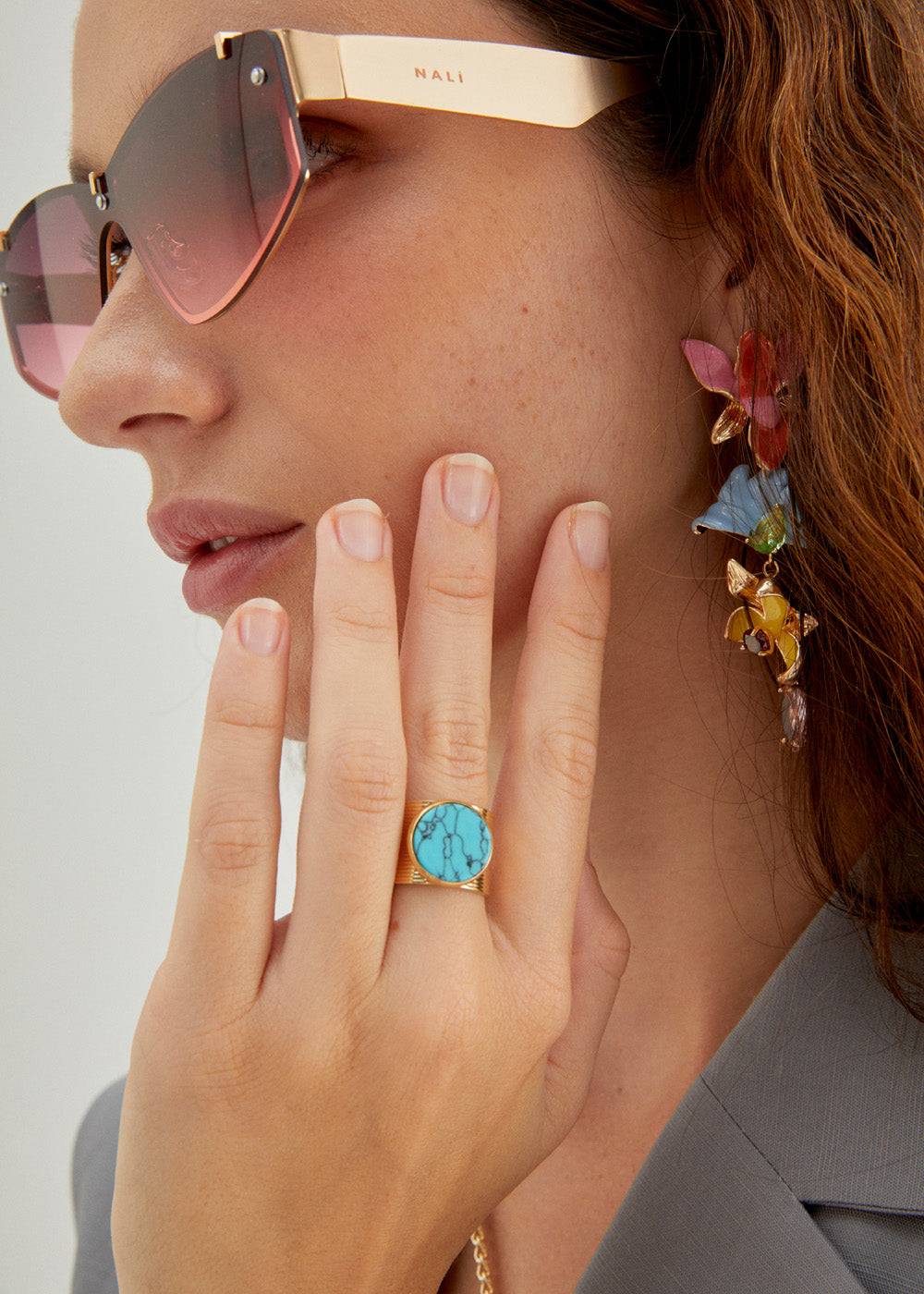 Nalí 14KT GOLD PLAT. S.STEEL MARBLE RING + COLORS Qualità Garantita