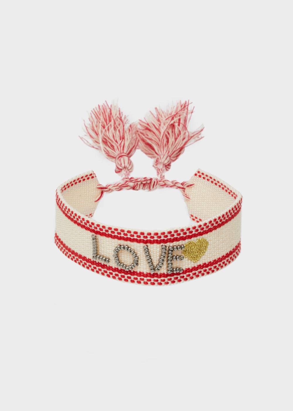 Nalí LOVE FABRIC BRACELET WITH BEADS BEIGE Italy