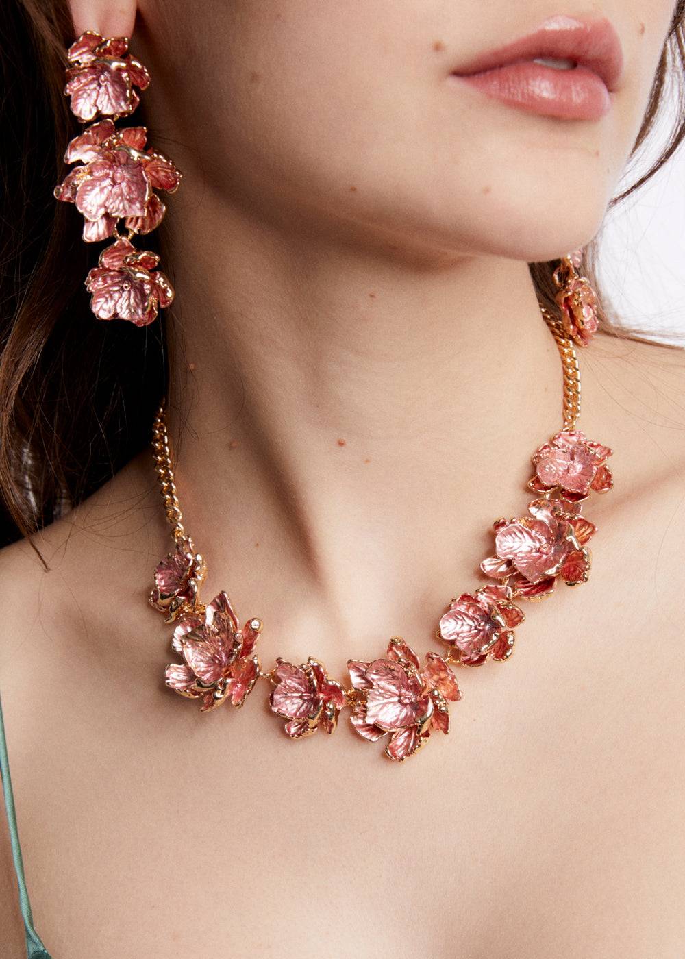 Nalí NECKLACE W/ ENAMEL SALMON FLOWERS/GOLD Qualità Garantita