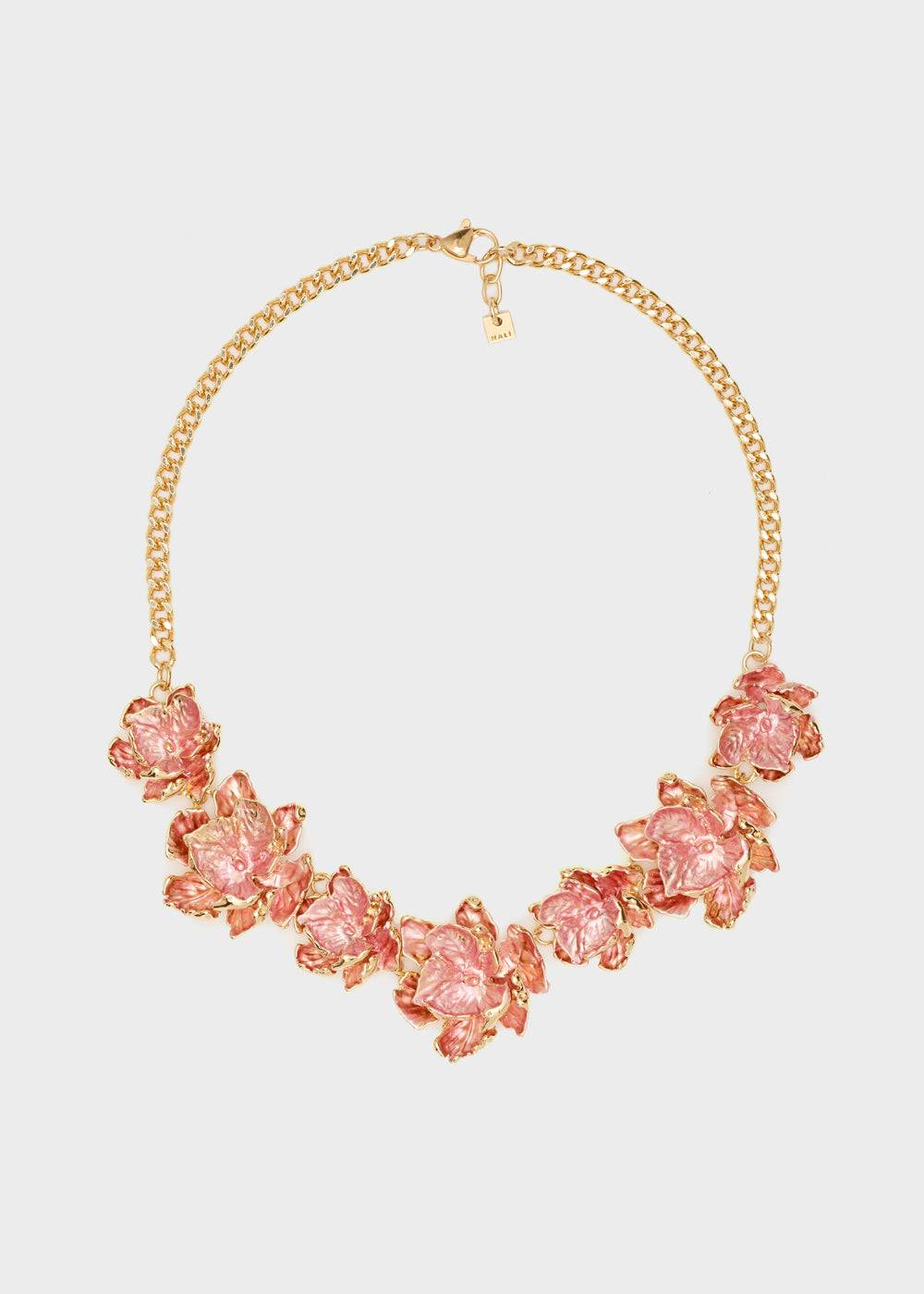 Nalí NECKLACE W/ ENAMEL SALMON FLOWERS/GOLD Qualità Garantita
