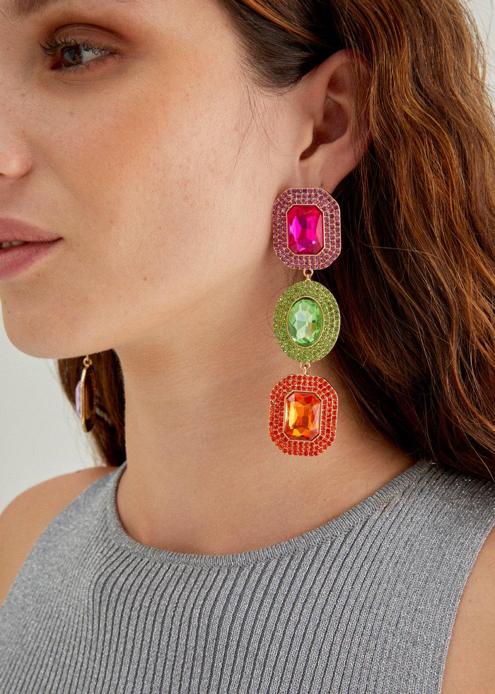 Nalí ADELE LONG EARRINGS W/ MULTI STONES + COLORS Acquista Ora
