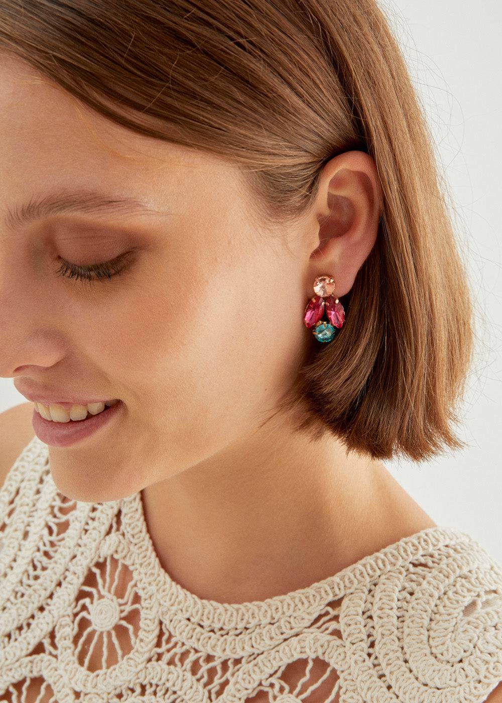 Nalí CYNTHIA LOBE EARRINGS W/ STONES + COLORS Prezzo Ridotto