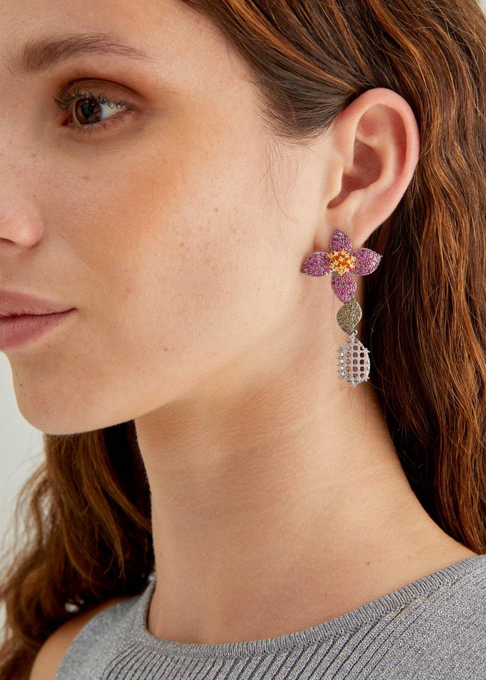 Nalí LEVYA GUNMETAL EARRINGS W/ ZIRCONS + COLORS Convenienza