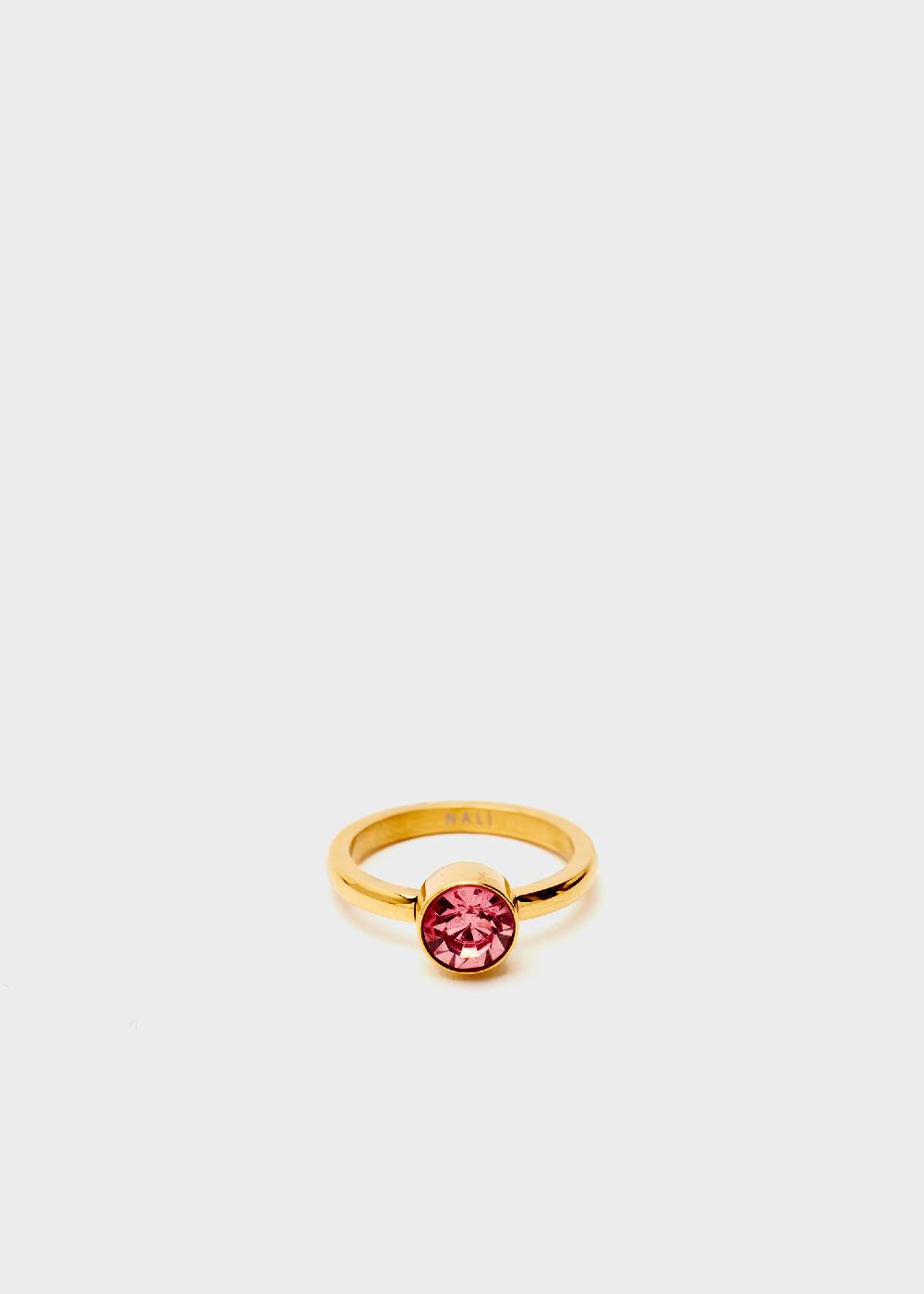 Nalí STAIN. STEEL FLORA THIN GOLD RING W/ PINK STONE 2025