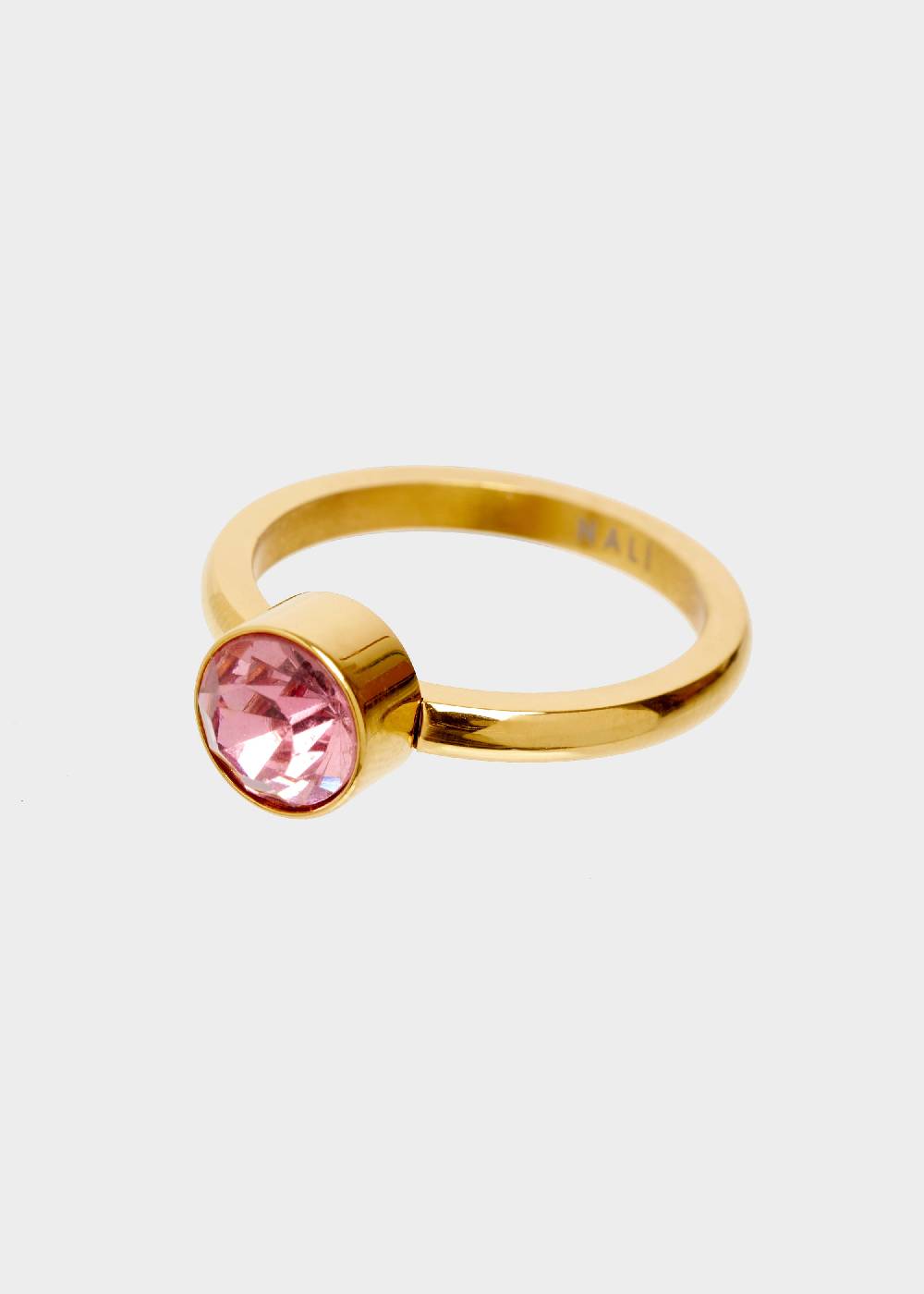 Nalí STAIN. STEEL FLORA THIN GOLD RING W/ PINK STONE 2025