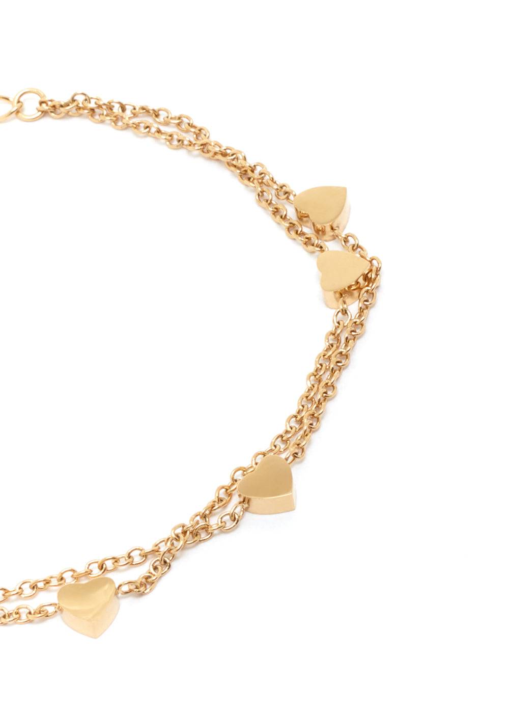 Nalí LEO BRACELET DOUBLE CHAIN HEARTS GOLD COLOR Soddisfazione Garantita