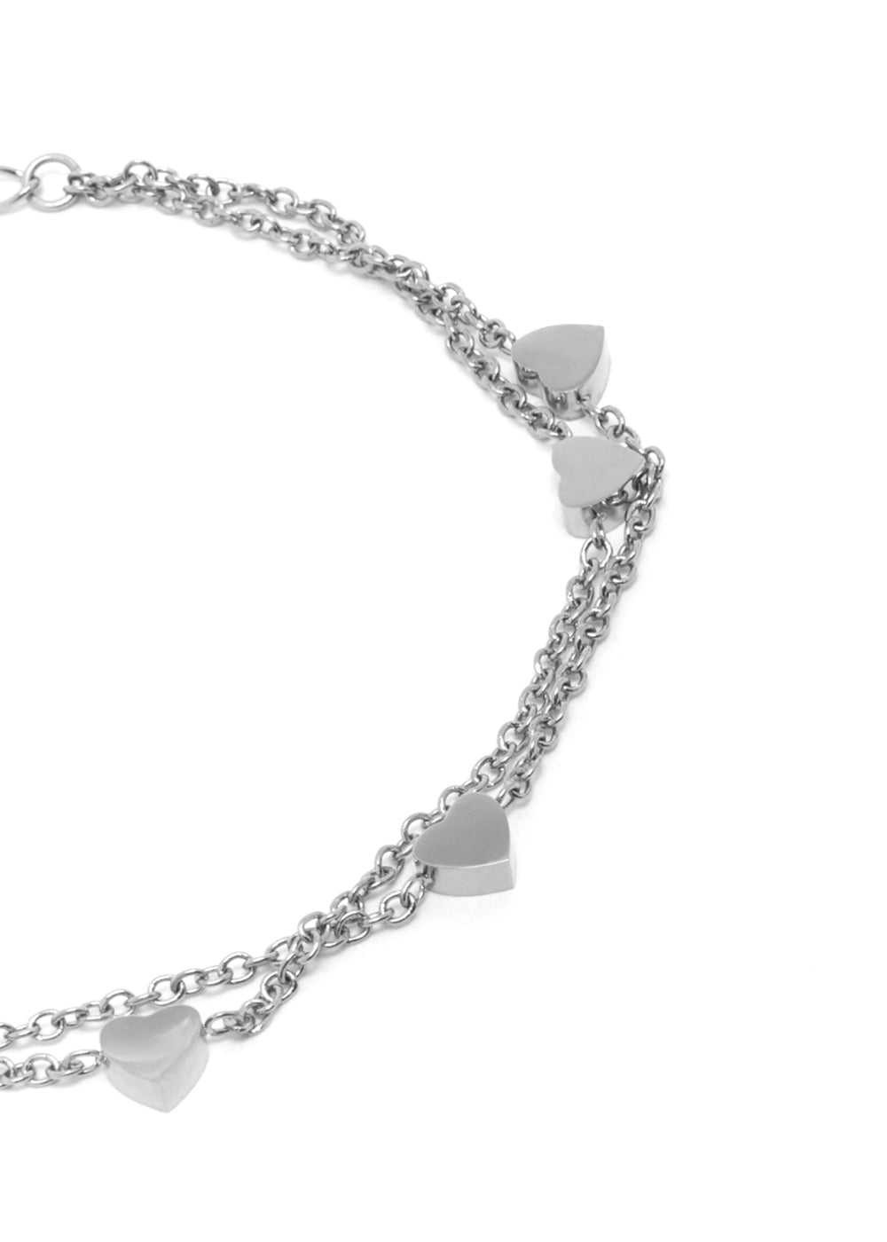 Nalí LEO BRACELET DOUBLE CHAIN HEARTS SILVER COLOR Qualità Garantita
