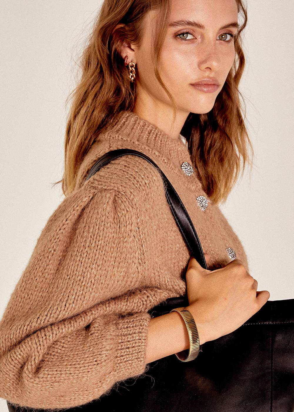 Nalí GOLD KNURLED OPEN BANGLE Consegna Veloce