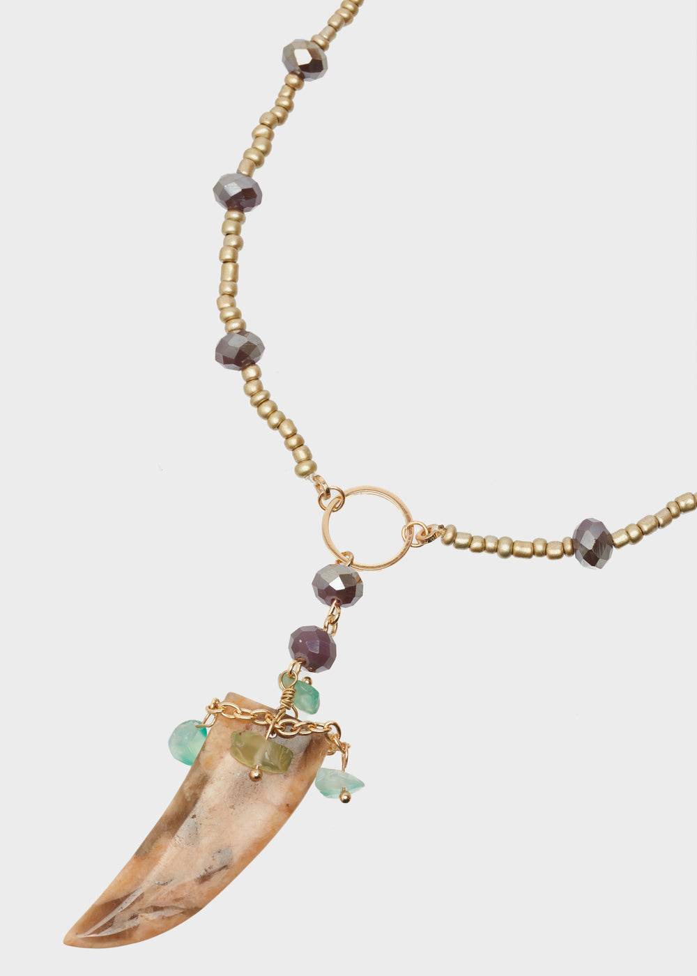 Nalí GOLD LONG NECKLACE W/ BEADS AND HORN PENDANT Economico