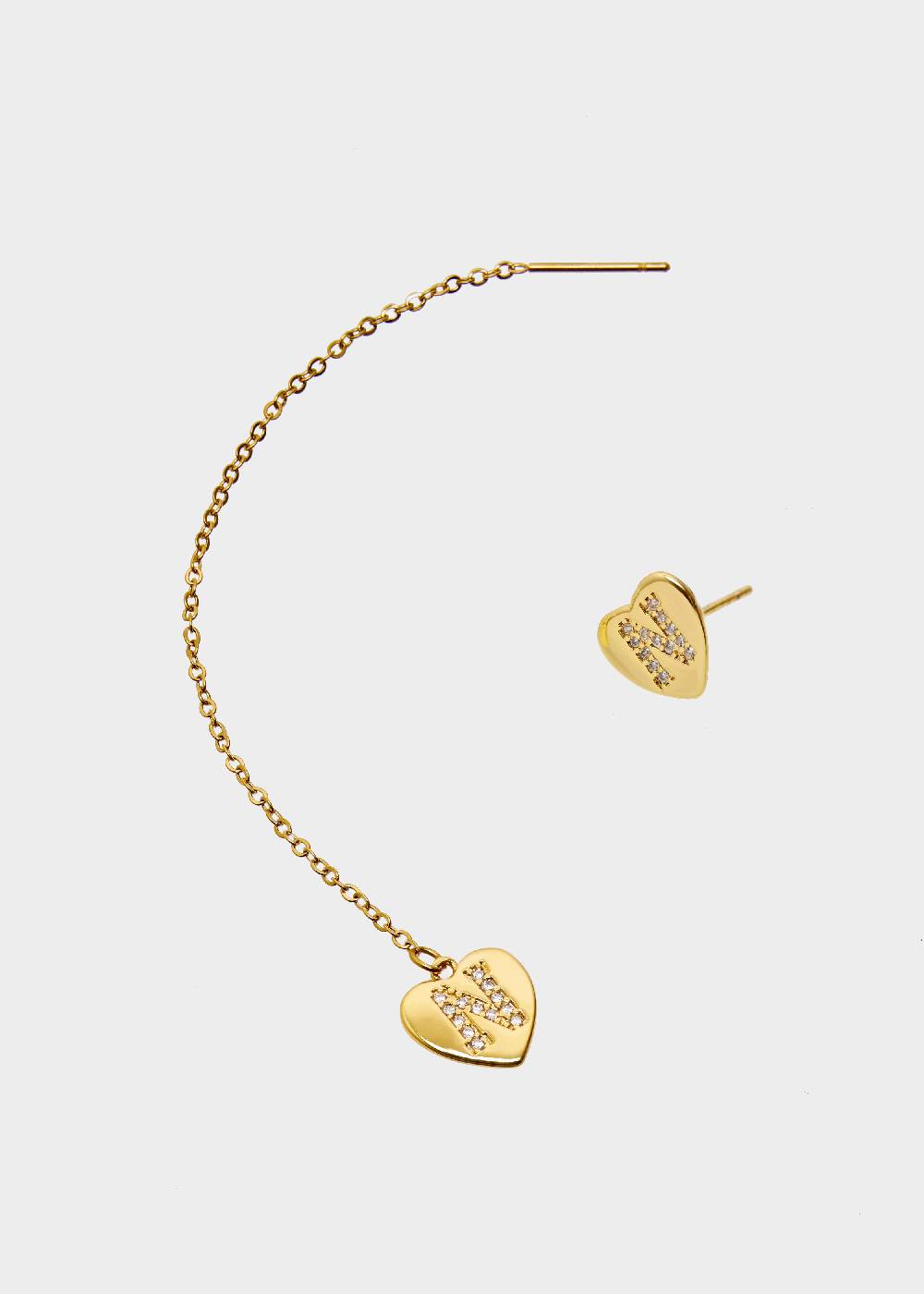 Nalí EARRING SET WITH HEART AND LETTER N IN ZIRCONS Vendita Calda