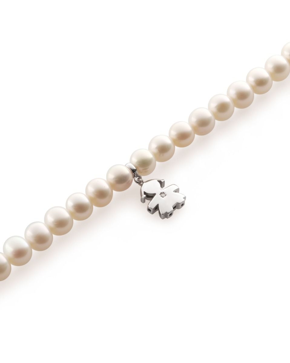 Le Bebé Collana Le Perle con sagoma bimba in oro bianco e diamante Negozi Online