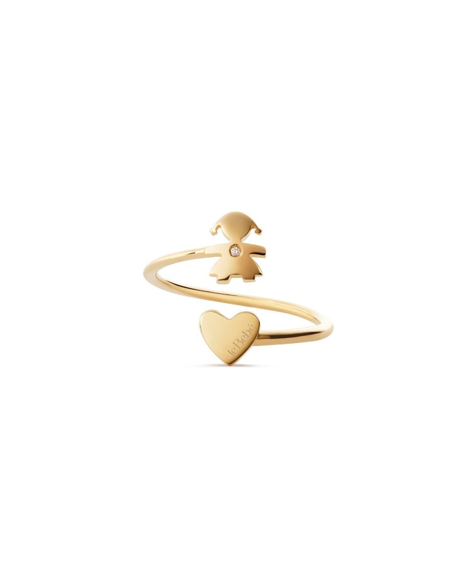 Le Bebé Anello Contrarié Les Petits con sagoma bimba e cuore, in oro giallo e diamante Sottocosto