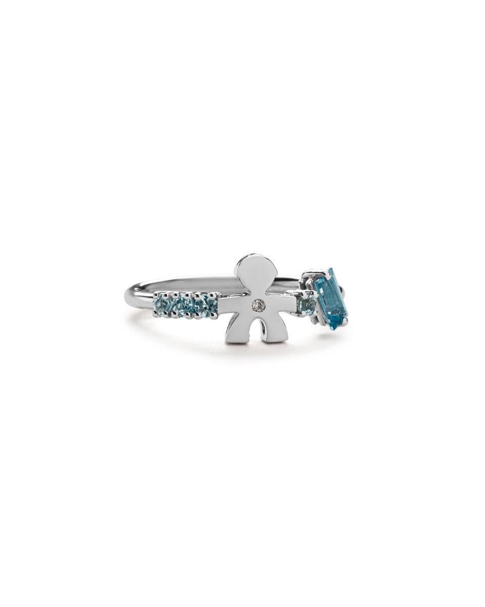 Le Bebé Anello Les Bonbons con sagoma bimbo, in oro bianco con topazio, acquamarine e diamante Novità