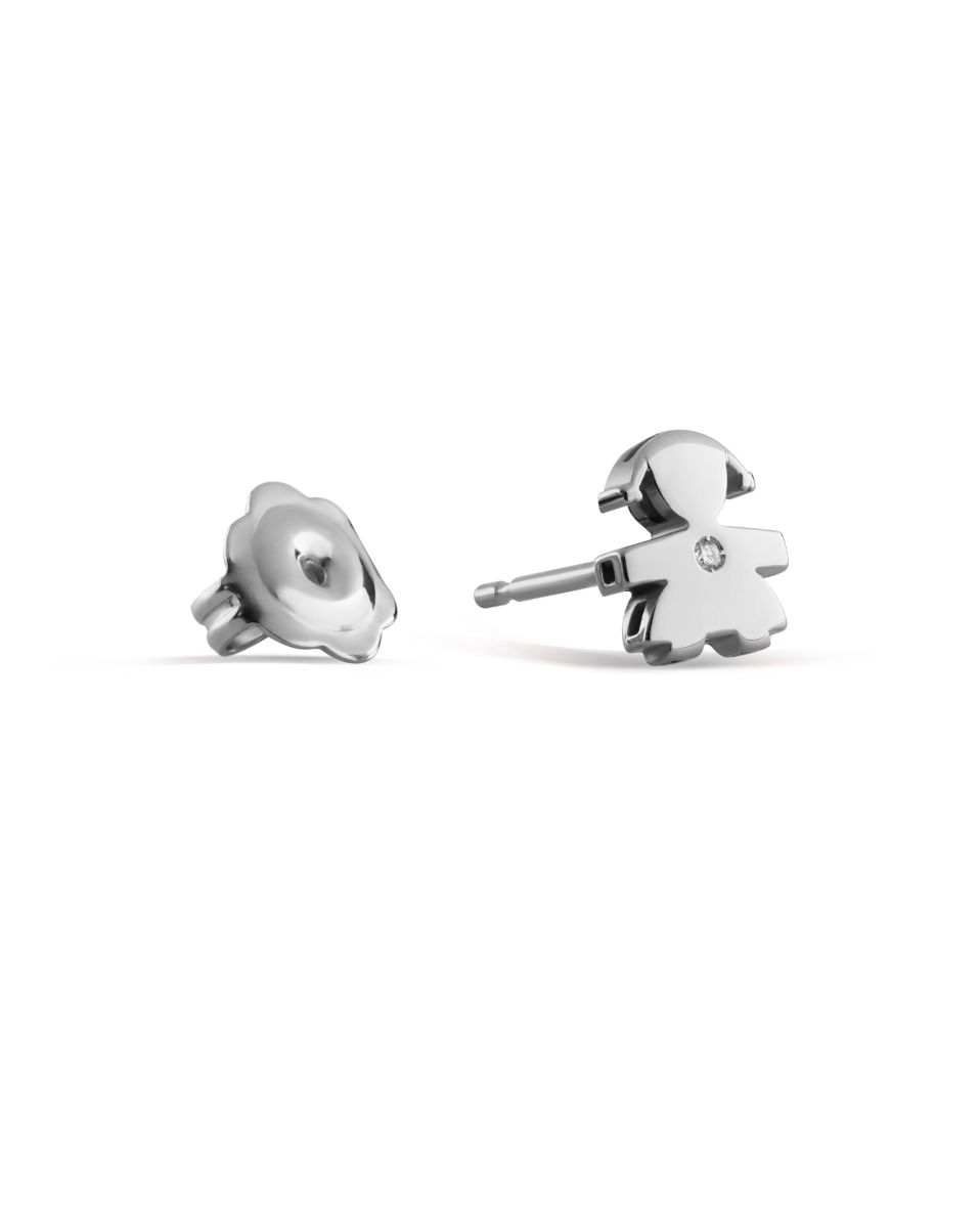 Le Bebé Mono Orecchino Le Perle con sagoma bimba in oro bianco e diamante Sconto