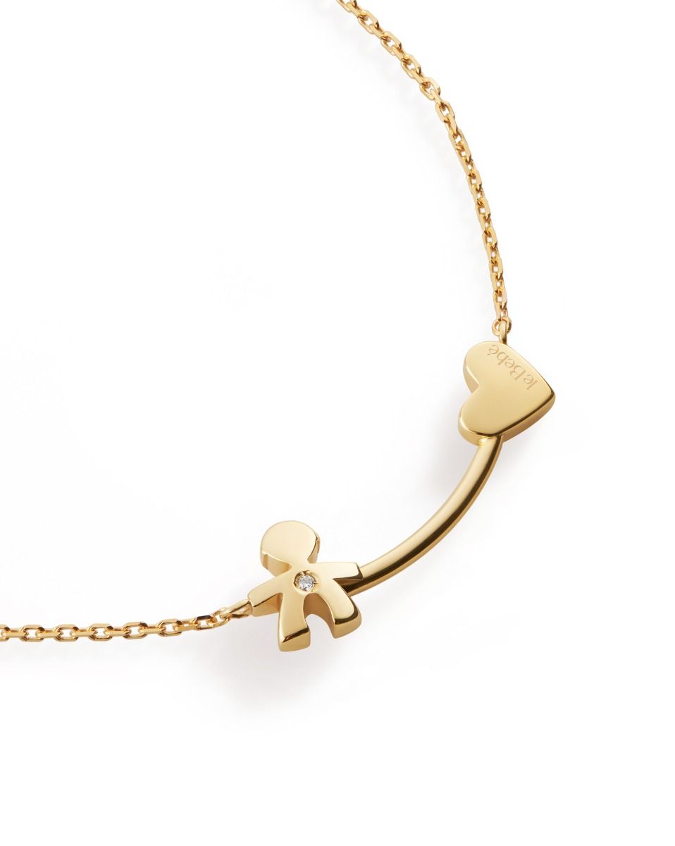 Le Bebé Collana Les Petits con sagoma bimbo e cuore, in oro giallo e diamante Vendite Flash