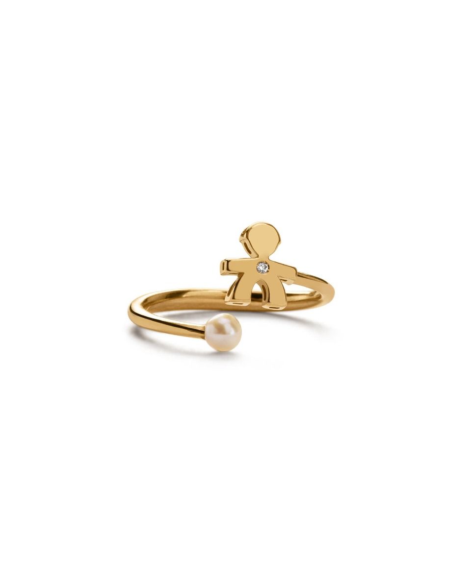 Le Bebé Anello Le Perle con sagoma bimbo, perla in oro giallo e diamante In Saldo