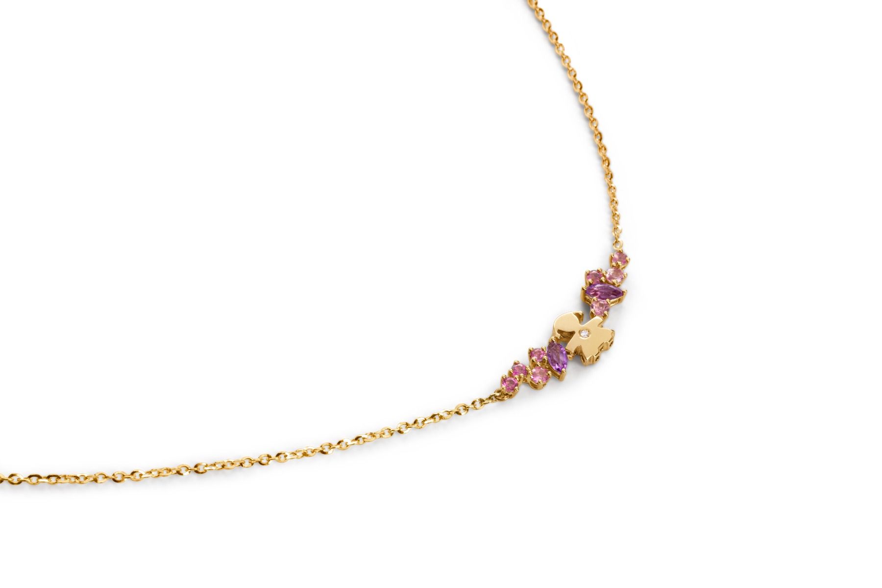 Le Bebé Collana Les Bonbons con sagoma bimba, in oro giallo con ametiste, tormaline e diamante Italia