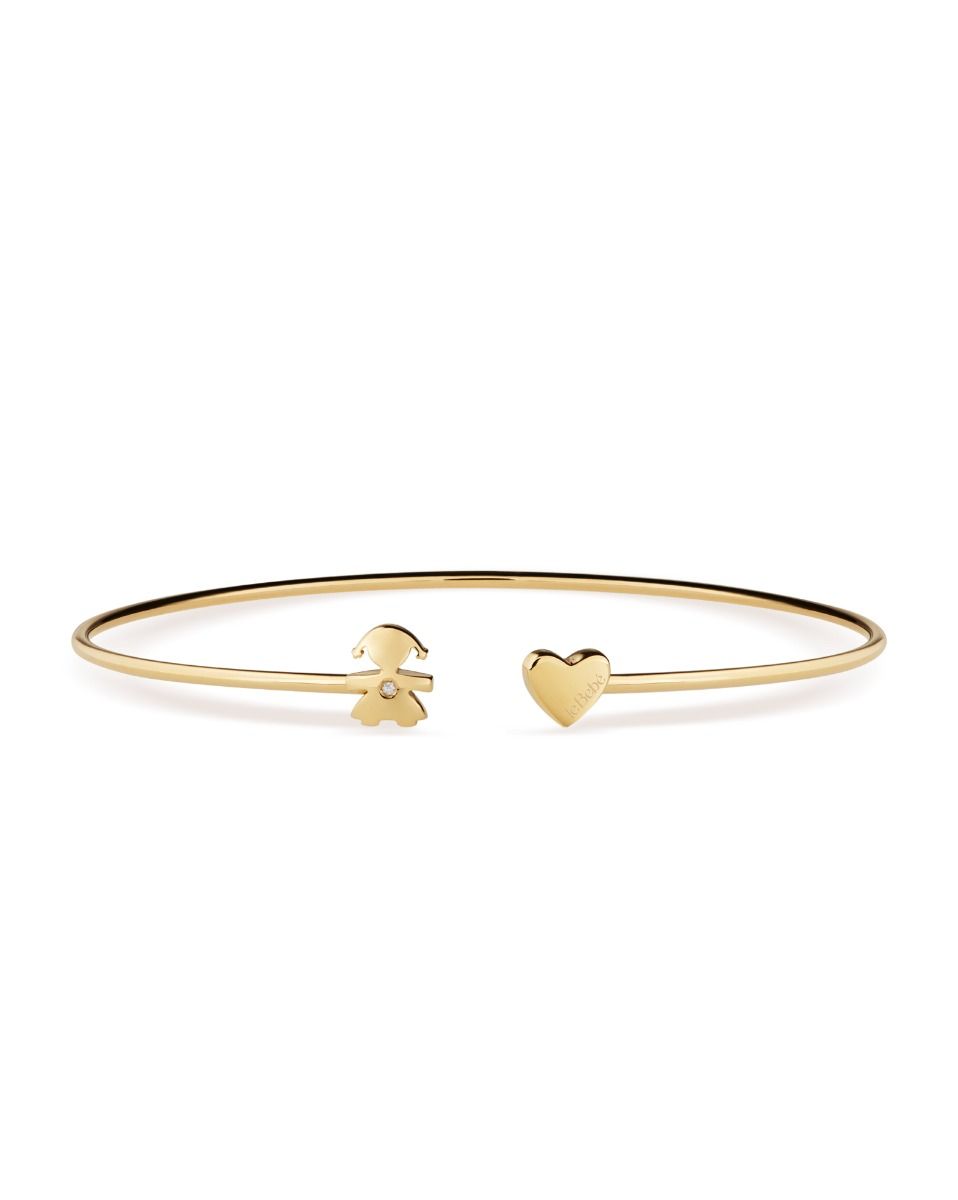 Le Bebé Bracciale Les Petits con sagoma bimba e cuore, in oro giallo e diamante Nuovo