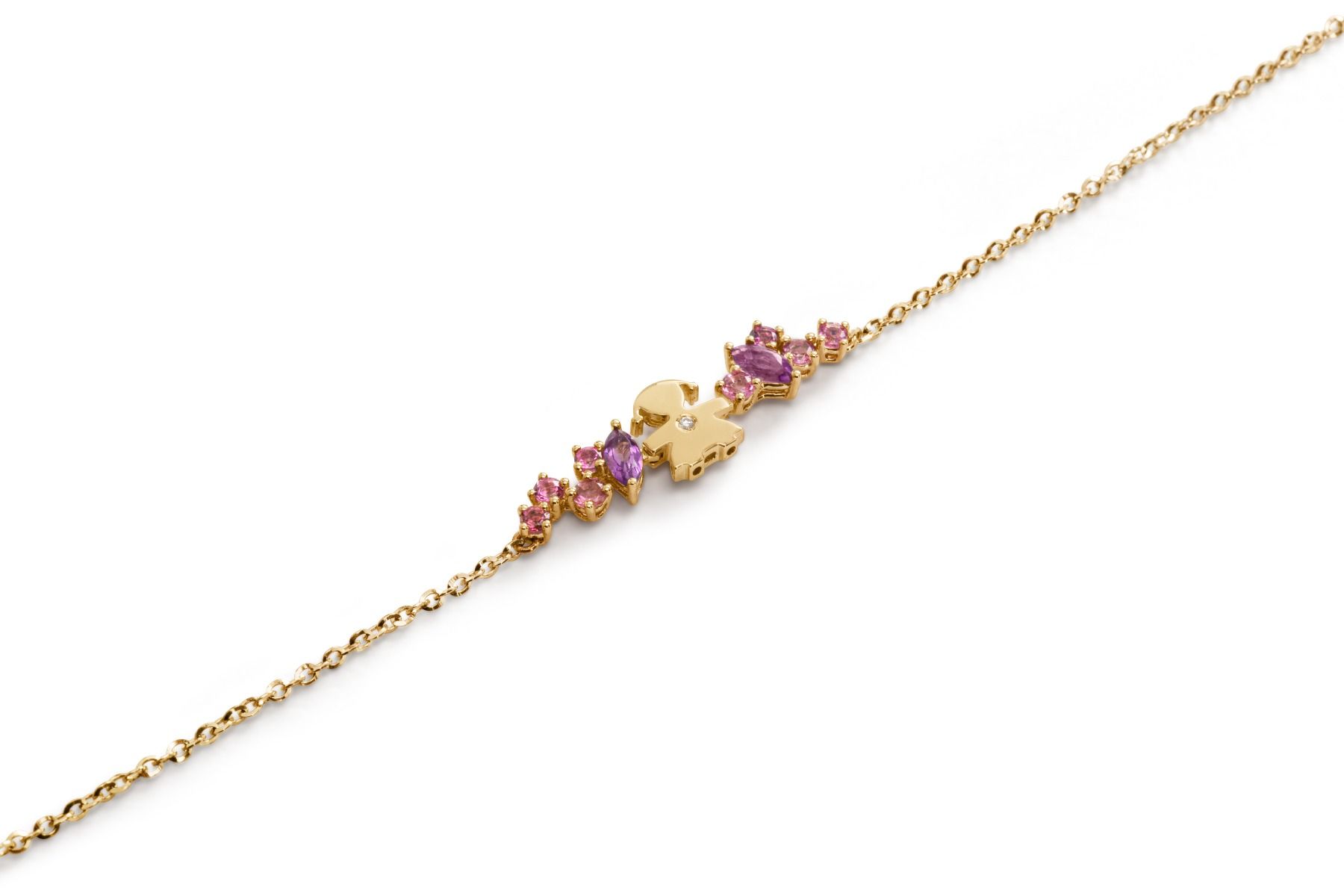 Le Bebé Bracciale Les Bonbons con sagoma bimba, in oro giallo con ametiste, tormaline e diamante Consegna Veloce