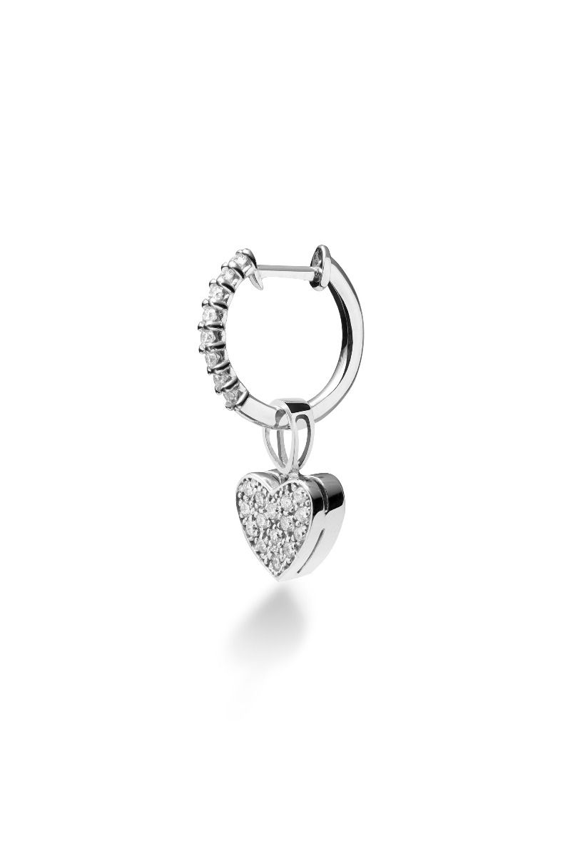 Le Bebé Mono Orecchino I Preziosi con cuore in oro bianco e diamanti In Vendita