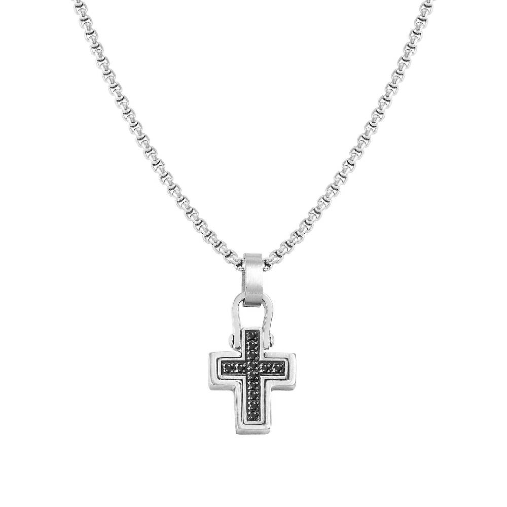 Nomination Collana Manvision con Croce e Pietre nere
