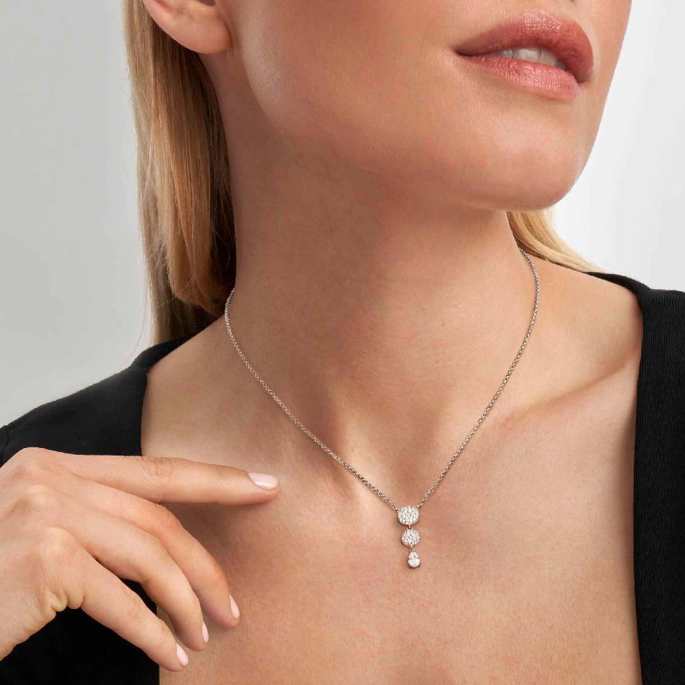 Nomination Collana Lucentissima Tondi e Cubic Zirconia a goccia Saldi Di Fabbrica