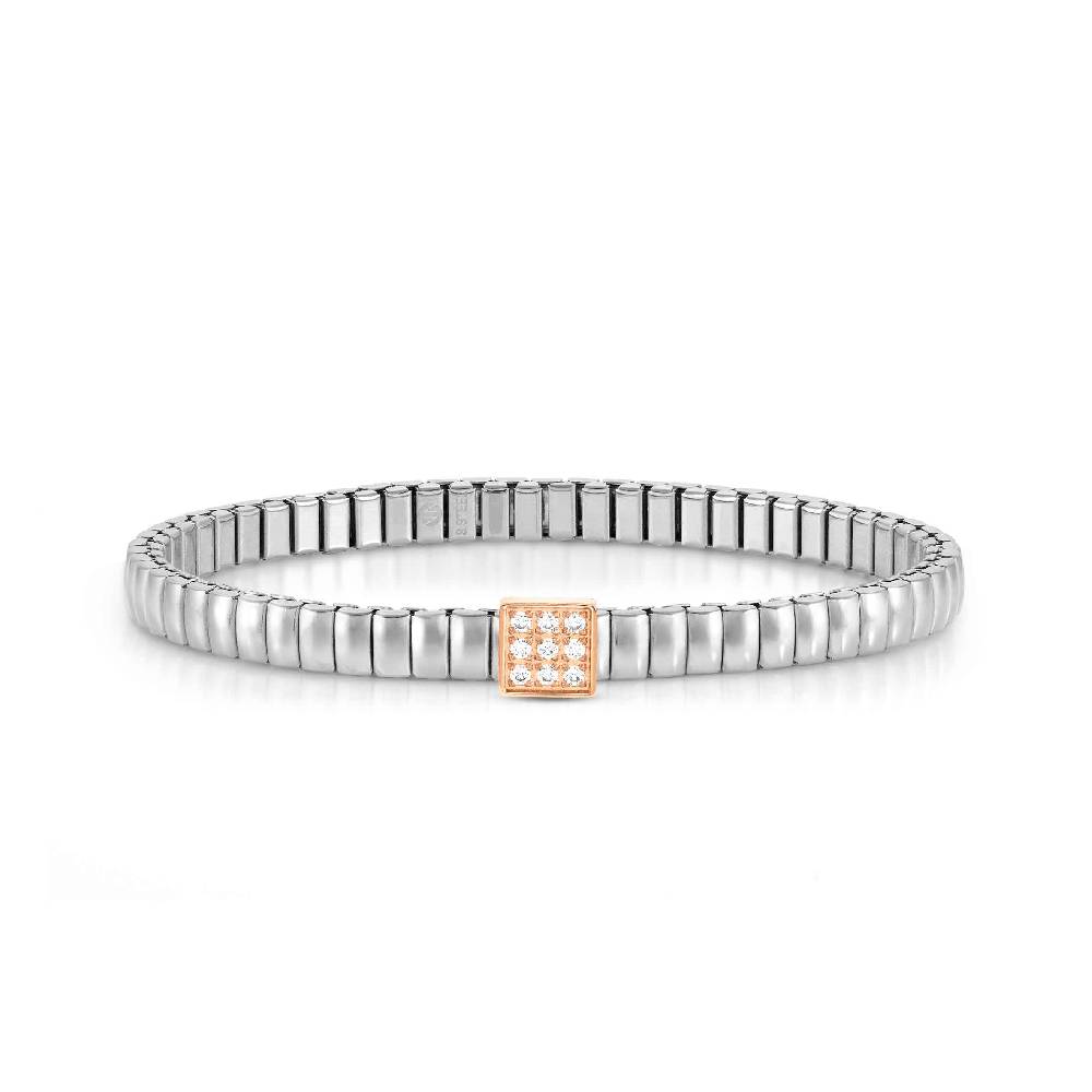 Nomination Bracciale Extension in Acciaio con Quadrato e Pietre