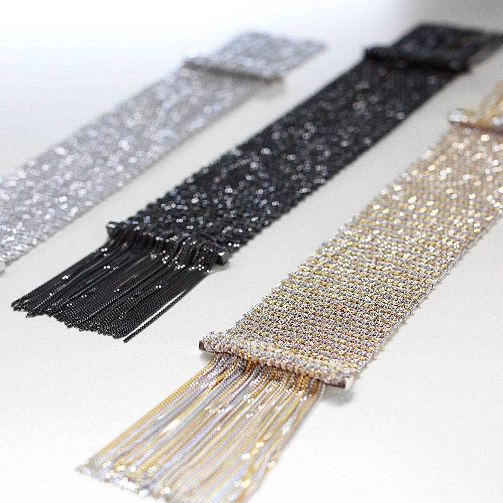 Paola Grande Gioielli SCIARPE Bracciale in maglia d'argento con frange Negozi Online