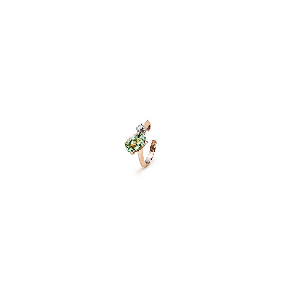 Paola Grande Gioielli BALANCE Ear cuff 'Balance' oro rosa con tormalina verde chiaro