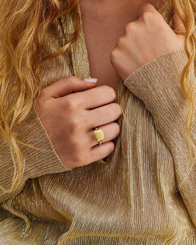 Nanis Anello "DANCING ÉLITE" con boule in oro incisa a mano e pavé di diaman – Nanis Italian Jewels Prezzo Ridotto