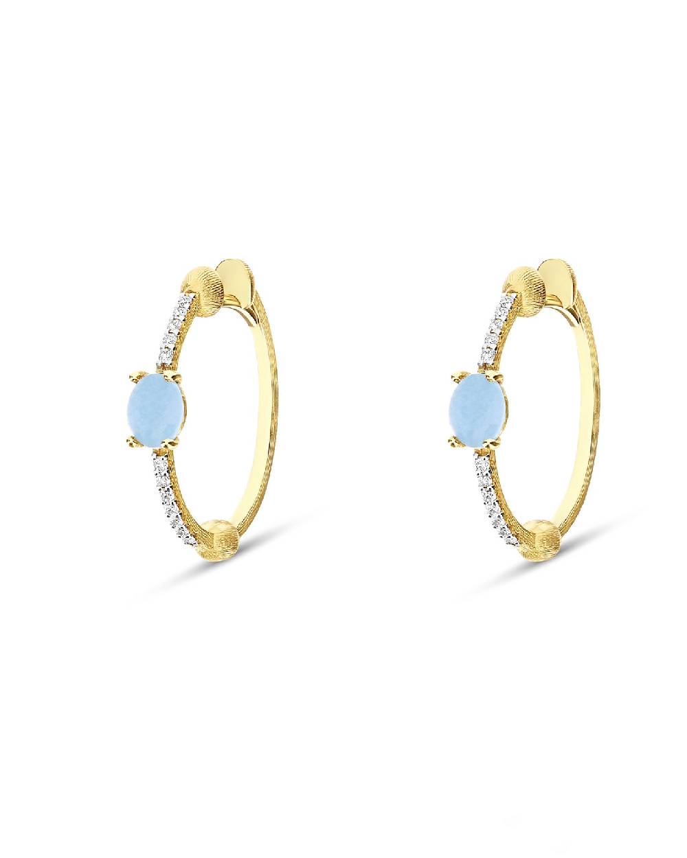 Nanis Orecchini a cerchio "DANCING AZURE" in oro, diamanti e acquamarina – Nanis Italian Jewels Moda