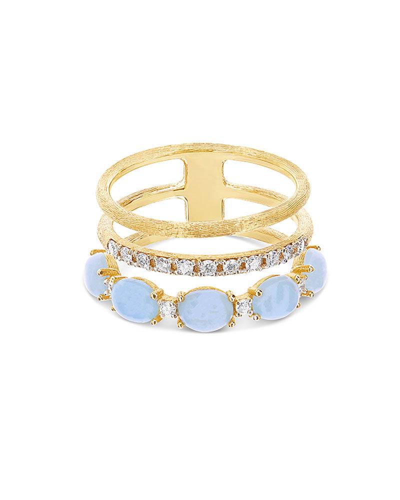 Nanis Anello "DANCING AZURE" a tripla fascia in oro, diamanti e acquamarina – Nanis Italian Jewels Italia