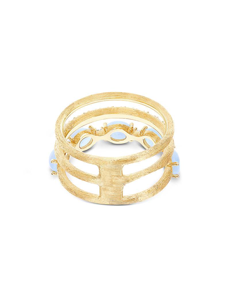 Nanis Anello "DANCING AZURE" a tripla fascia in oro, diamanti e acquamarina – Nanis Italian Jewels Italia