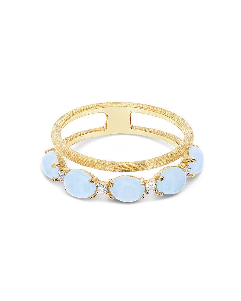 Nanis Anello "DANCING AZURE" a doppia fascia in oro, diamanti e acquamarina – Nanis Italian Jewels 2025