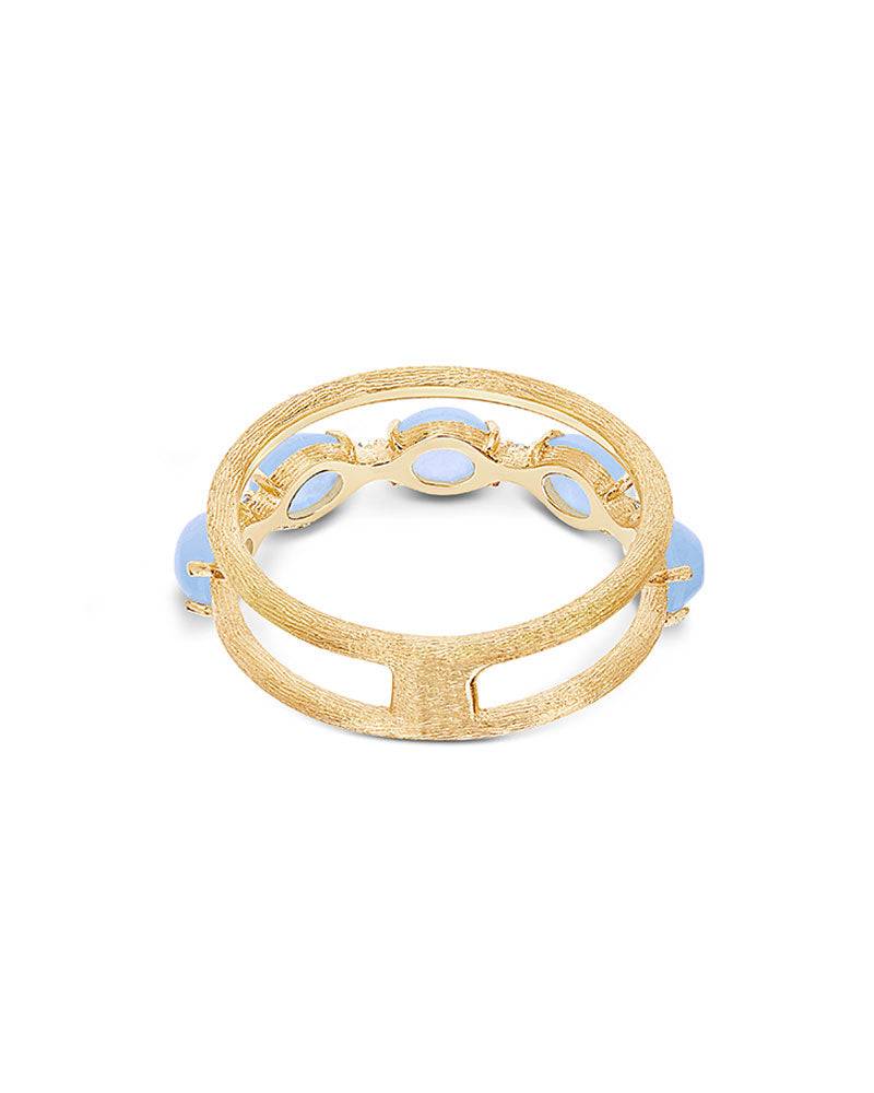 Nanis Anello "DANCING AZURE" a doppia fascia in oro, diamanti e acquamarina – Nanis Italian Jewels 2025