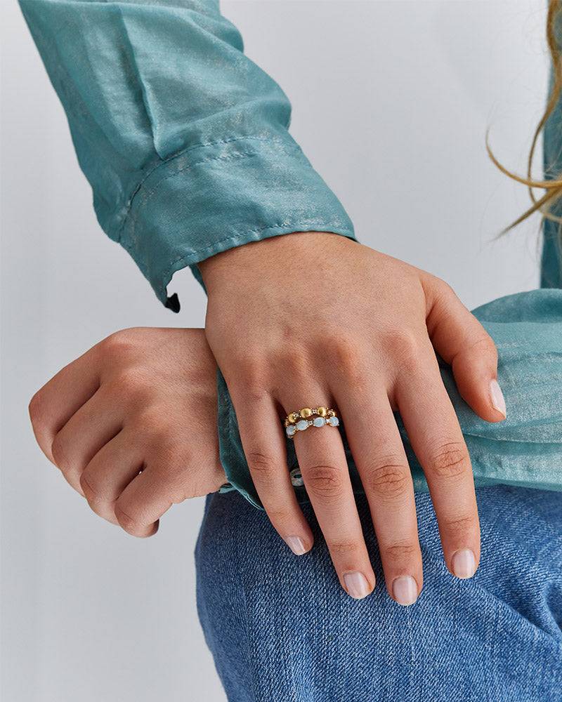 Nanis Anello "DANCING AZURE" con boules in oro, diamanti e acquamarina – Nanis Italian Jewels In Linea