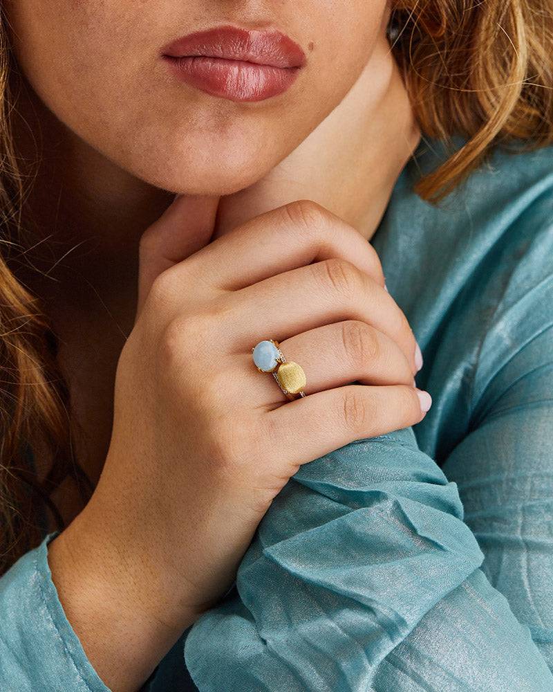 Nanis Anello "DANCING AZURE" impilabile in oro, diamanti e acquamarina (gran – Nanis Italian Jewels Nuovo
