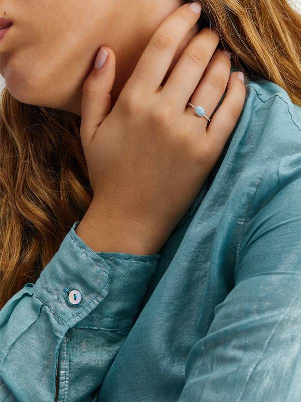 Nanis Anello "DANCING AZURE" impilabile in oro, diamanti e acquamarina (medi – Nanis Italian Jewels Qualità