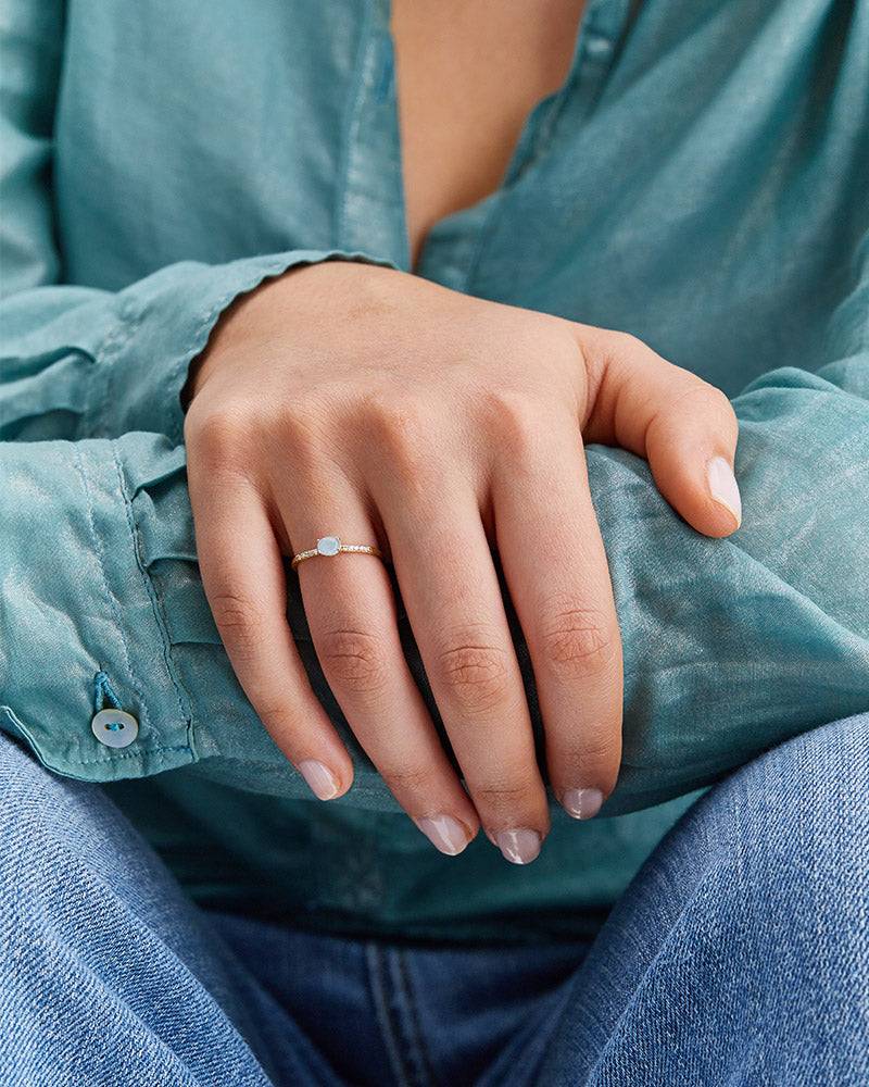 Nanis Anello "DANCING AZURE" impilabile in oro, diamanti e acquamarina (picc – Nanis Italian Jewels Vendita