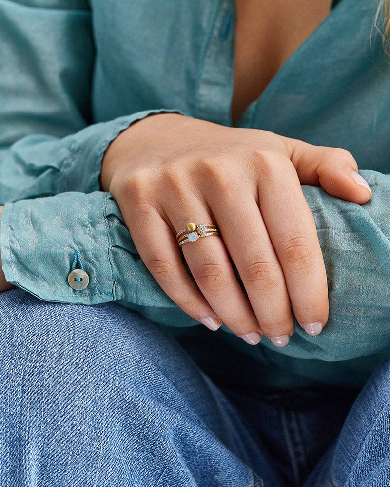 Nanis Anello "DANCING AZURE" impilabile in oro, diamanti e acquamarina (picc – Nanis Italian Jewels Vendita